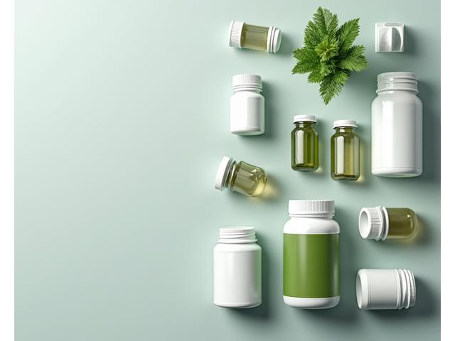 Assortment of high-quality, clearly labeled supplement bottles and vials on a clean, professional lab-like surface.