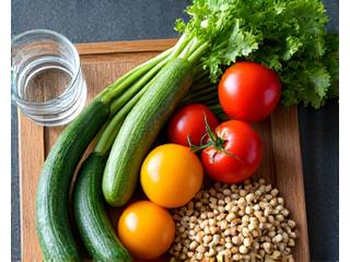 Healthy meal prep and fresh organic ingredients arranged aesthetically.
