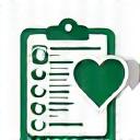 Icon representing health checks, a stethoscope and a heart symbol